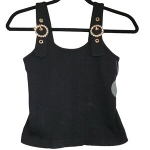 NWT Fct With Love Basics Black Ribbed Tank Bling/Gold Accents Size L Adjustable